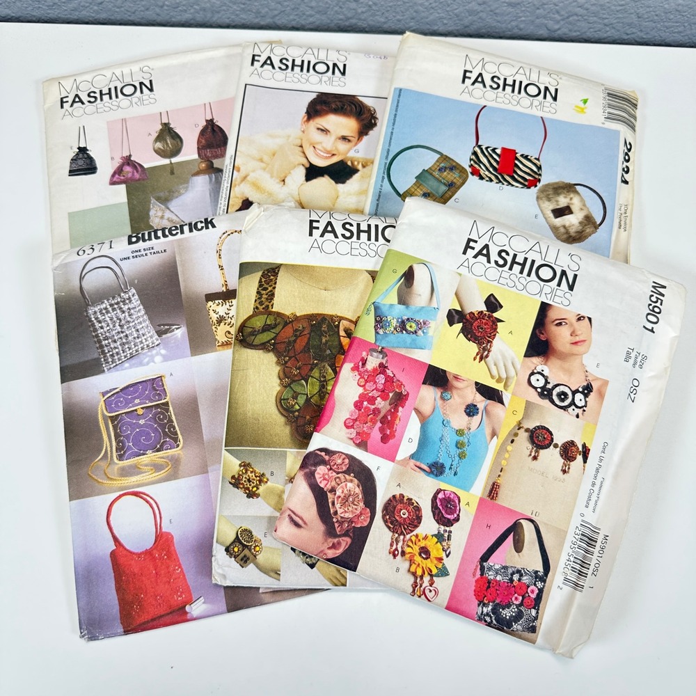 VTG Lot of 6 McCall's Butterick Sewing Pattern Handbags Hats Jewelry 90s Y2K‎